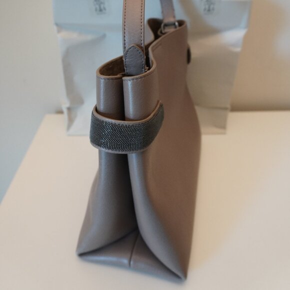 Brunello Cucinelli Essence Leather Tote Bag Large Monili Crossbody Wide Strap - Picture 6 of 16